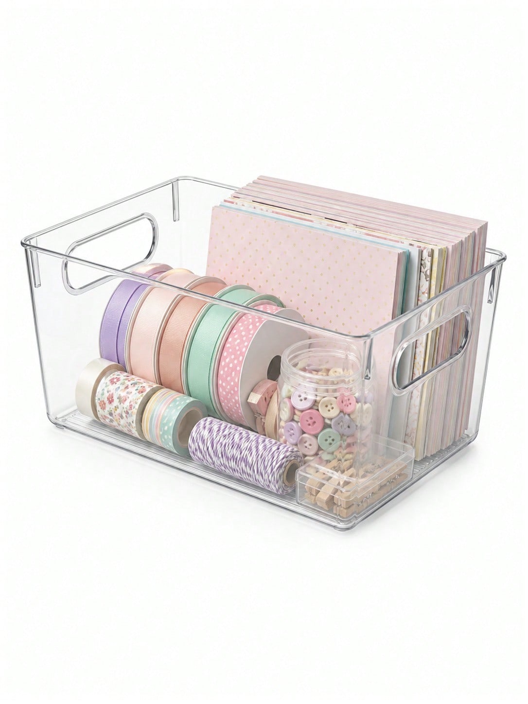 Home Office Organization - 12-Pack Clear Storage Bins with Handles,