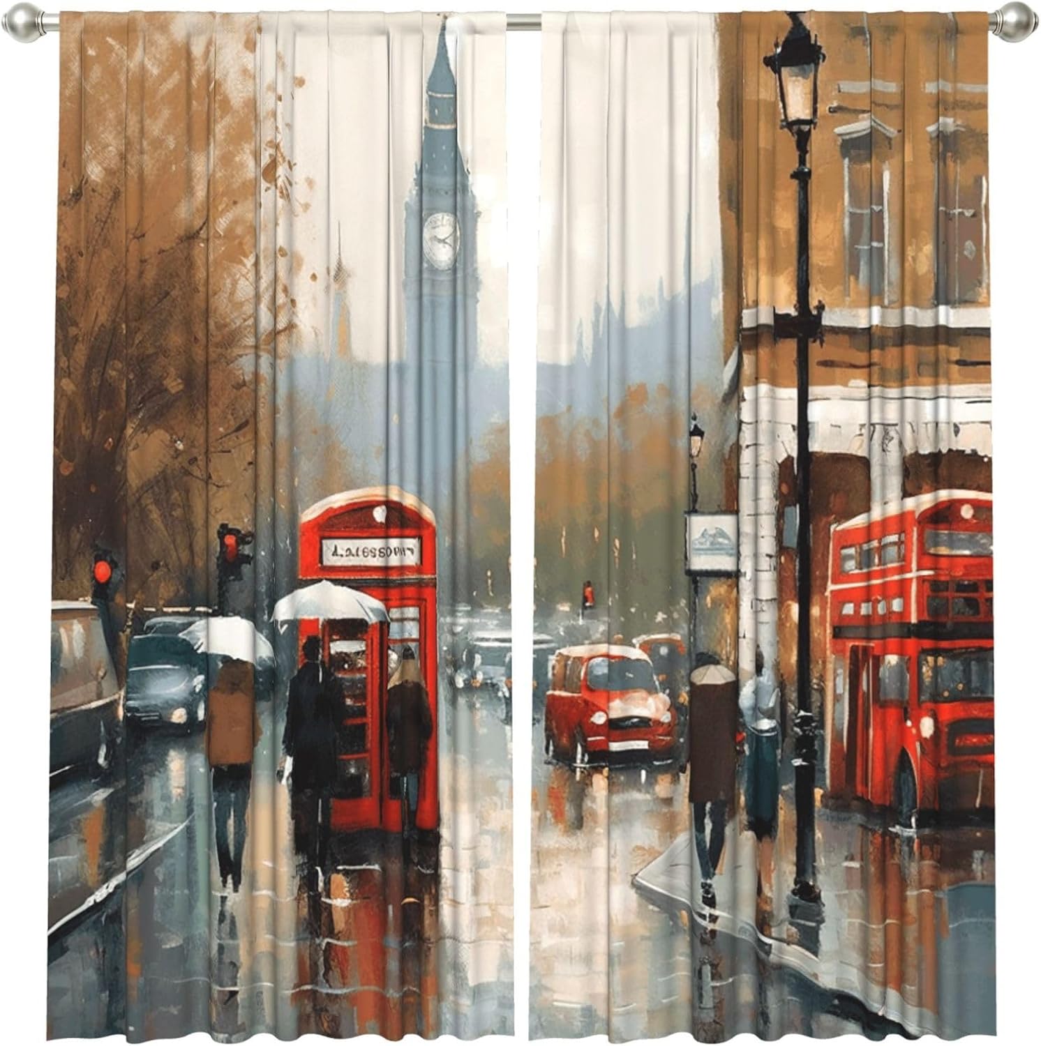 Home Office London - Vintage London Street Art Curtain Polyester