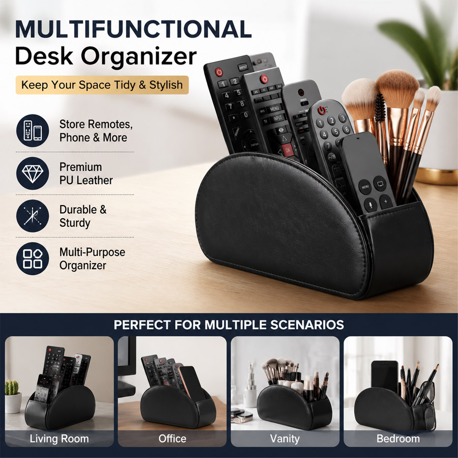 1Pc 5 Grid PU Leather Desktop  - огляд і ціна Home Office Organization